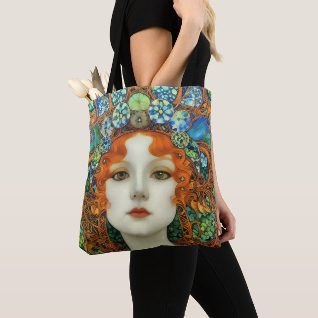 Bolsa Tote Retrato da Bela Mulher em Estilo de Vidro Estido (Close Up)