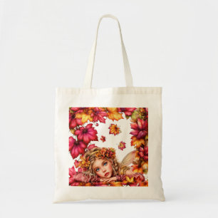 Bolsa Tote Retrato da Fada de Outono com Folhas de Bordo