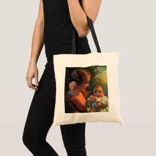 Bolsa Tote Retrato da família do dia das mães do vintage co
