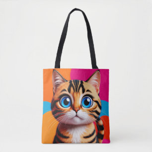 Bolsa Tote Retrato de Adorável Gatinho Malhado com Grandes Ol