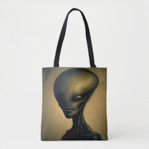 Bolsa Tote Retrato de Alienígena desenhado à mão