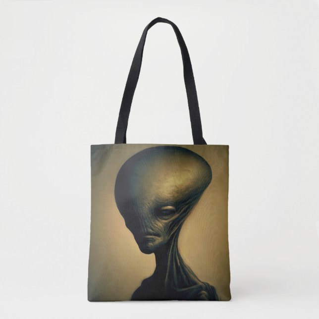 Bolsa Tote Retrato de Alienígena desenhado à mão (Frente)