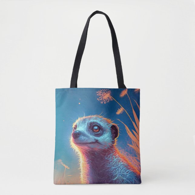 Bolsa Tote Retrato de Animais Meerkat Pintura de Vida Selvage (Frente)
