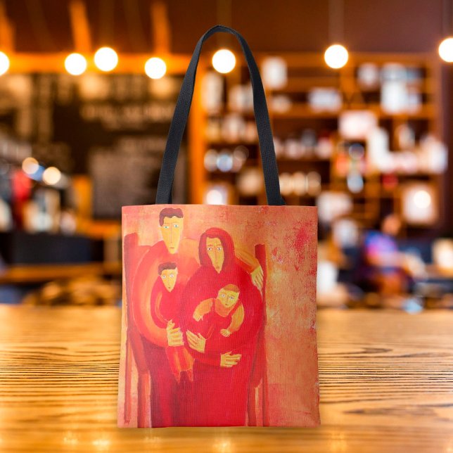 Bolsa Tote Retrato de Arte Contemporânea de Família Sentada (Criador carregado)
