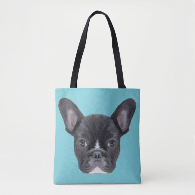 Bolsa Tote Retrato de Arte de Bulldog Francês (Frente)