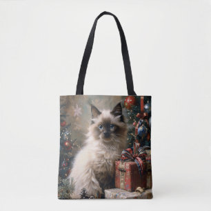 Bolsa Tote Retrato de Arte de Gatinho Balinês de Natal