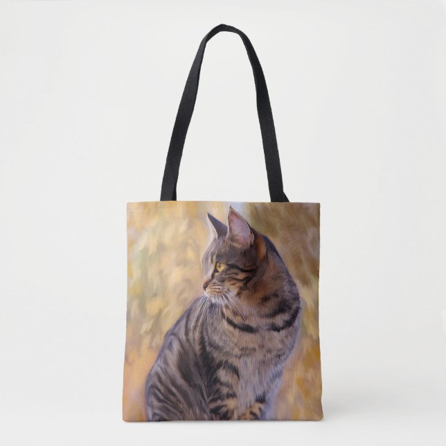 Bolsa Tote Retrato de arte de gato (Frente)