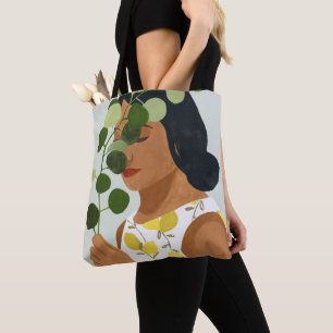 Bolsa Tote Retrato de Botânica - Mulher com Verde