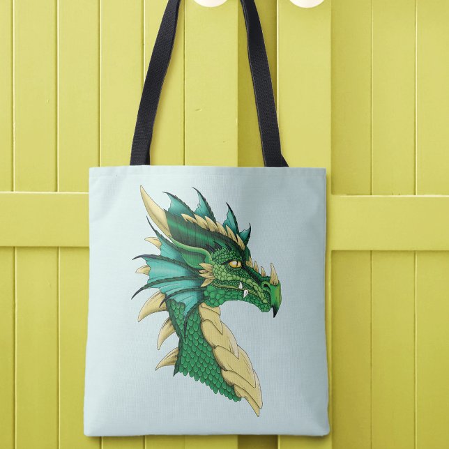 Bolsa Tote Retrato de Cabeça de Dragão Verde Esmeralda Fantas (Criador carregado)