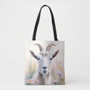 Bolsa Tote Retrato de Cabra de Flor de Pastel Suave