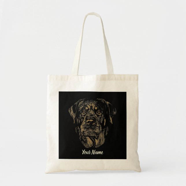 Bolsa Tote Retrato de Cachorro Rottweiler (Frente)