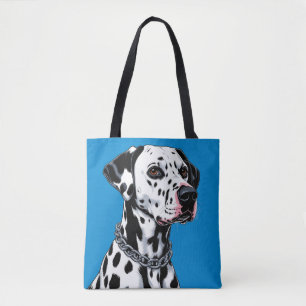 Bolsa Tote Retrato de Cão Dalmata Contra Fundo Azul