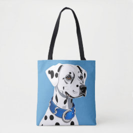Bolsa Tote Retrato De Cão Dalmático Com Colar Azul