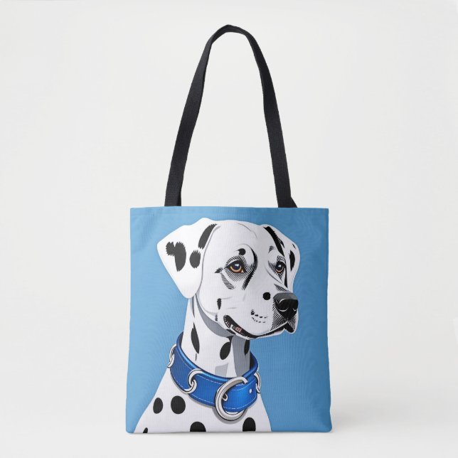 Bolsa Tote Retrato De Cão Dalmático Com Colar Azul (Frente)