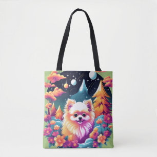 Bolsa Tote Retrato de Cão Pomeraniano Vibrante