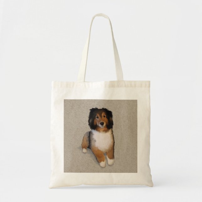 Bolsa Tote Retrato de cão Sheltie mix (Frente)