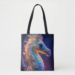 Bolsa Tote Retrato de Cavalo do Mar Pintura de Vida Selvagem