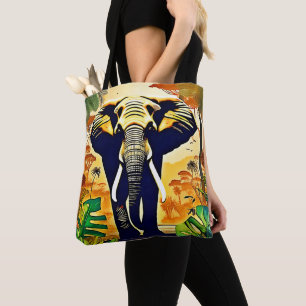 Bolsa Tote Retrato de Elefante Vista da Selva