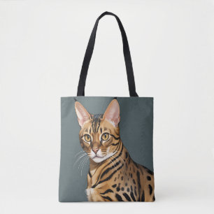Bolsa Tote Retrato de Gato Bengala Dinâmico com Pontos Distin