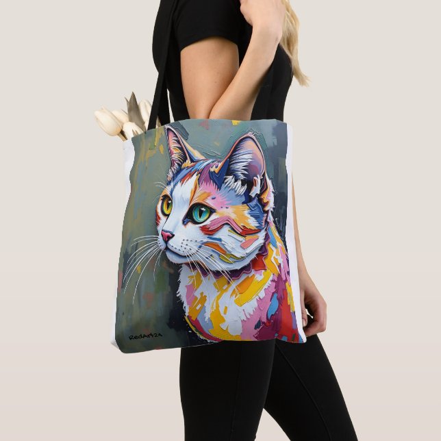 Bolsa Tote Retrato de Gato Colorido (Close Up)