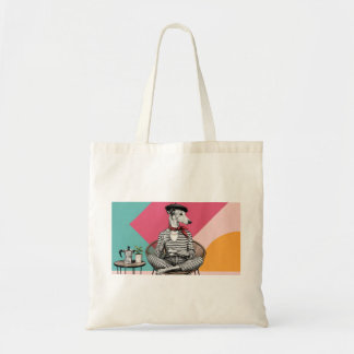 Bolsa Tote Retrato de Greyhound em Pop Art Bebendo Café Cinza