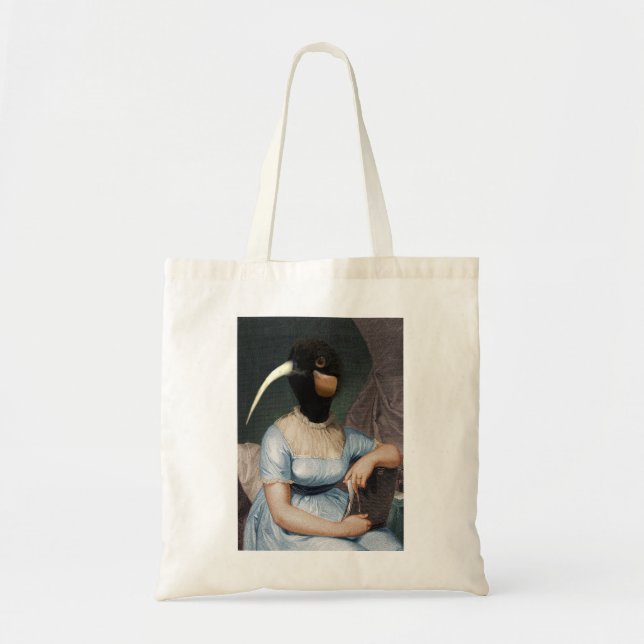 Bolsa Tote retrato de Jane Austen com cabeça de pássaro (Frente)
