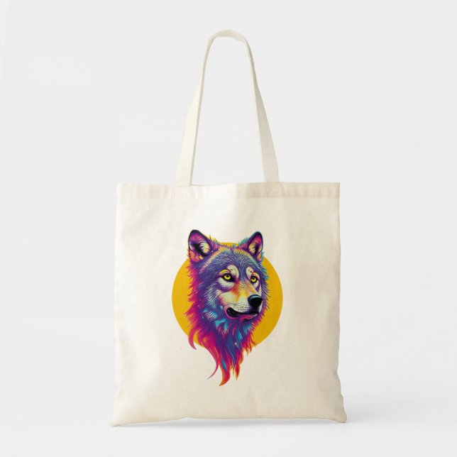 Bolsa Tote Retrato de lobo colorido (Frente)