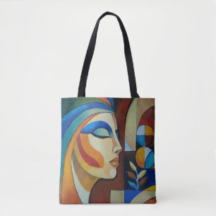 Bolsa Tote Retrato de Mulher Cubista Abstrata Pintura Moderna