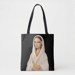 Bolsa Tote Retrato de Mulher Elegante Ilustração de Arte Cu