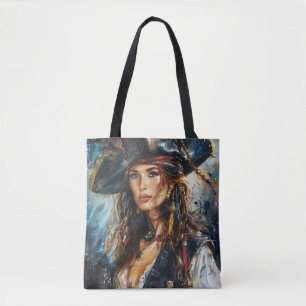 Bolsa Tote Retrato de Mulher Pirata em Aquarela