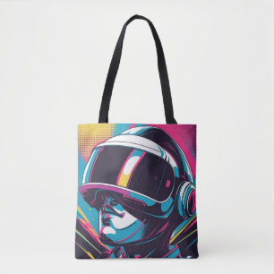 Bolsa Tote retrato de personagem futurista usando headset de