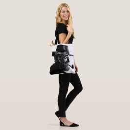Bolsa Tote Retrato de Pontos e Linhas: Velho Sábio Fumando um