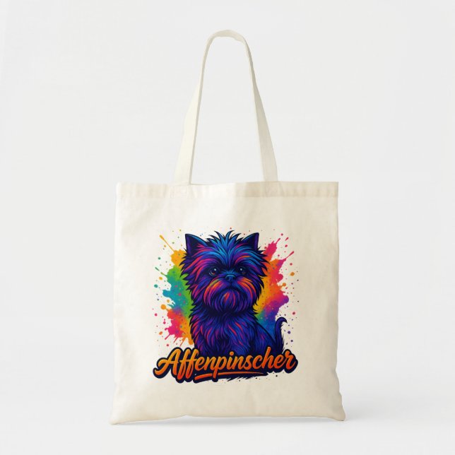 Bolsa Tote Retrato de Pop de Arte de Affenpinscher Vibrante - (Frente)