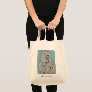 Bolsa Tote retrato de um longo cão-casaco branco-akita