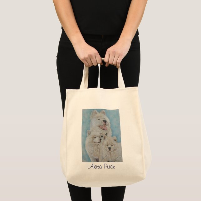 Bolsa Tote retrato de um longo cão-casaco branco-akita (Frente (produto))