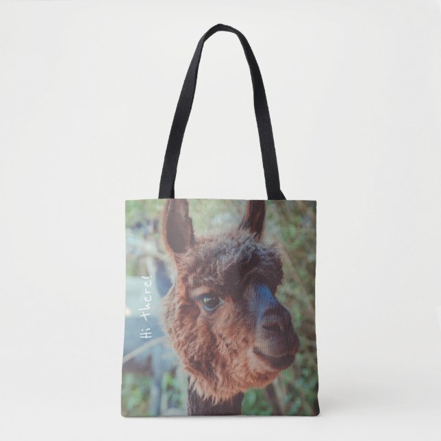 Bolsa Tote Retrato de uma alpaca castanha (Frente)