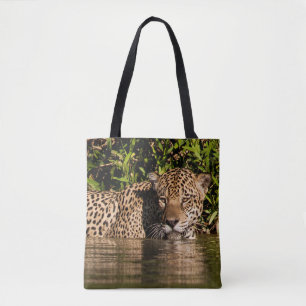 Bolsa Tote Retrato de uma onça-pintada nadando