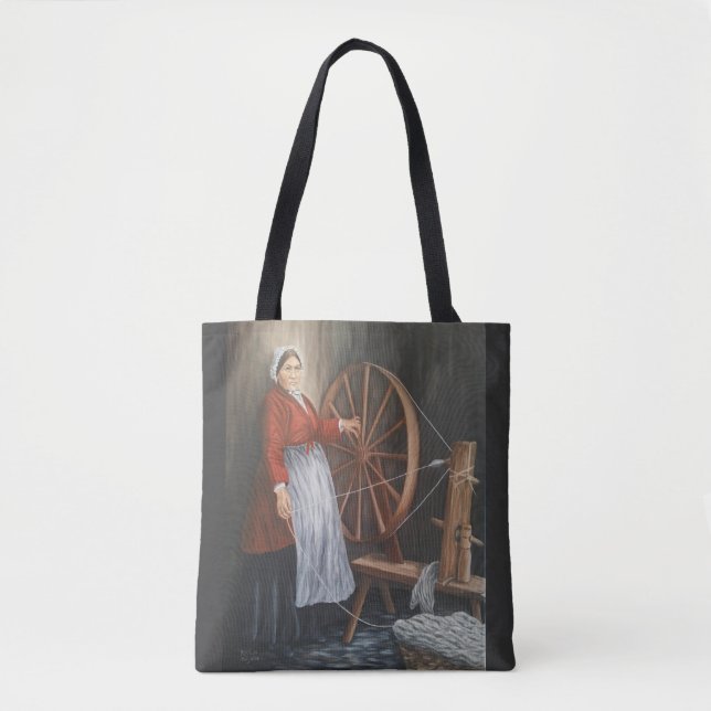 Bolsa Tote "Retrato de uma senhora Spinning Wool' de Galês (Frente)