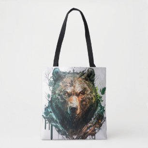 Bolsa Tote Retrato De Urso Cinza Pintando Arte Selvagem