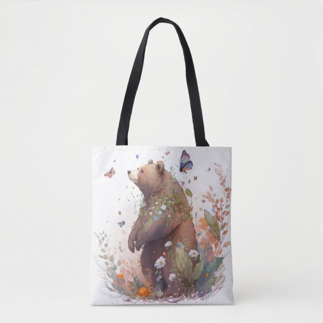 Bolsa Tote Retrato De Urso Cinza Pintando Arte Selvagem (Frente)