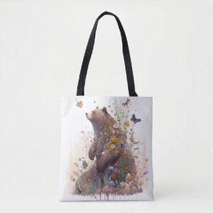 Bolsa Tote Retrato De Urso Cinza Pintando Arte Selvagem