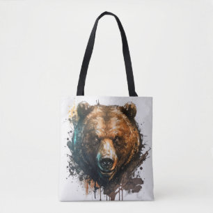 Bolsa Tote Retrato De Urso Cinza Pintando Arte Selvagem