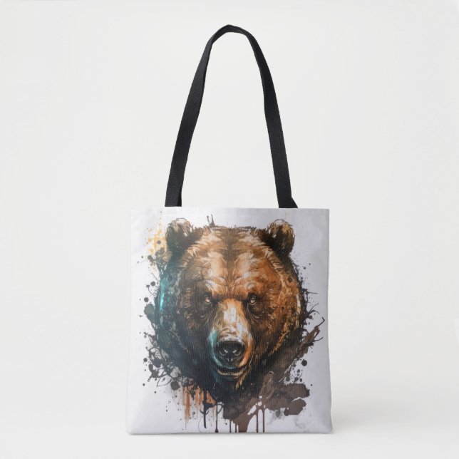 Bolsa Tote Retrato De Urso Cinza Pintando Arte Selvagem (Frente)