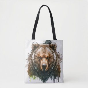 Bolsa Tote Retrato De Urso Cinza Pintando Arte Selvagem