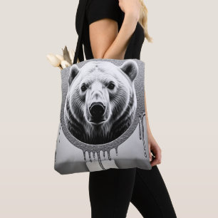 Bolsa Tote Retrato de Urso Polar com Efeito de Gotejamento Me