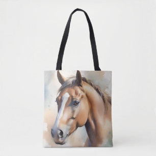 Bolsa Tote Retrato Delicado de Cavalo em Aquarela com Pastéis