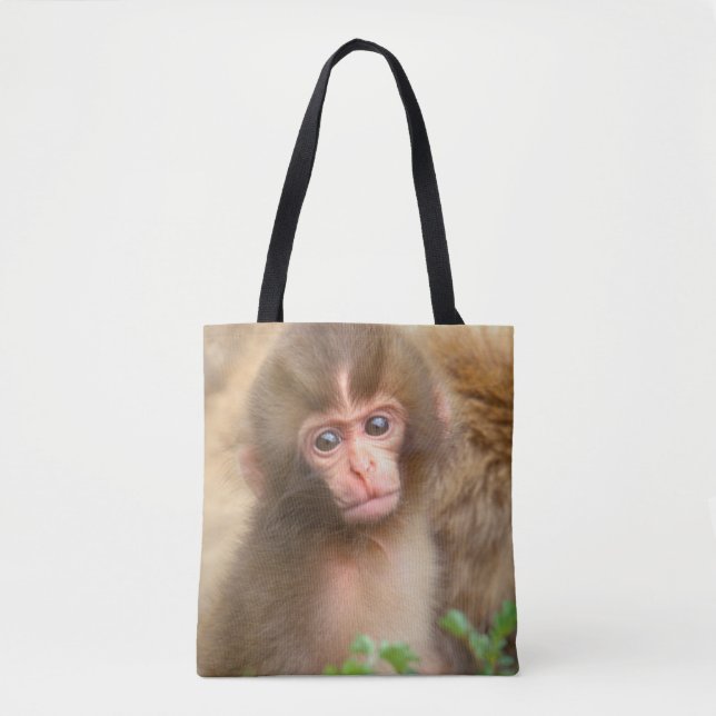 Bolsa Tote Retrato do bebê macaco da neve (Frente)