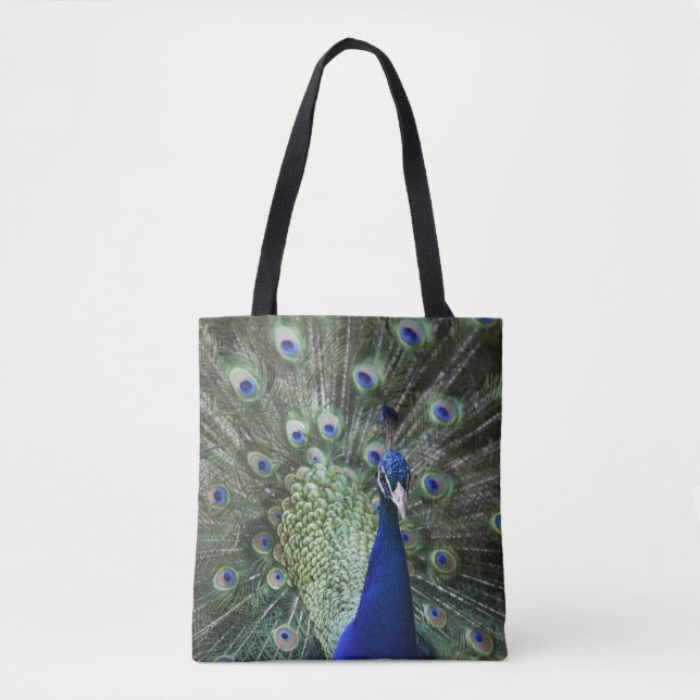 Bolsa Tote Retrato do pavão com penas para fora (Frente)