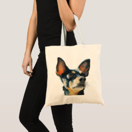 Bolsa Tote Retrato em aquarela de chihuahua preto e marrom
