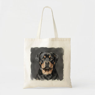 Bolsa Tote Retrato em Aquarela de Rottweiler